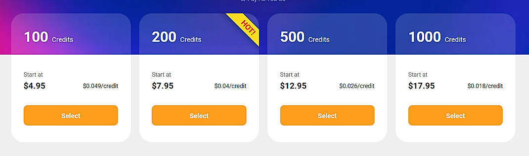 Pricing screenshot