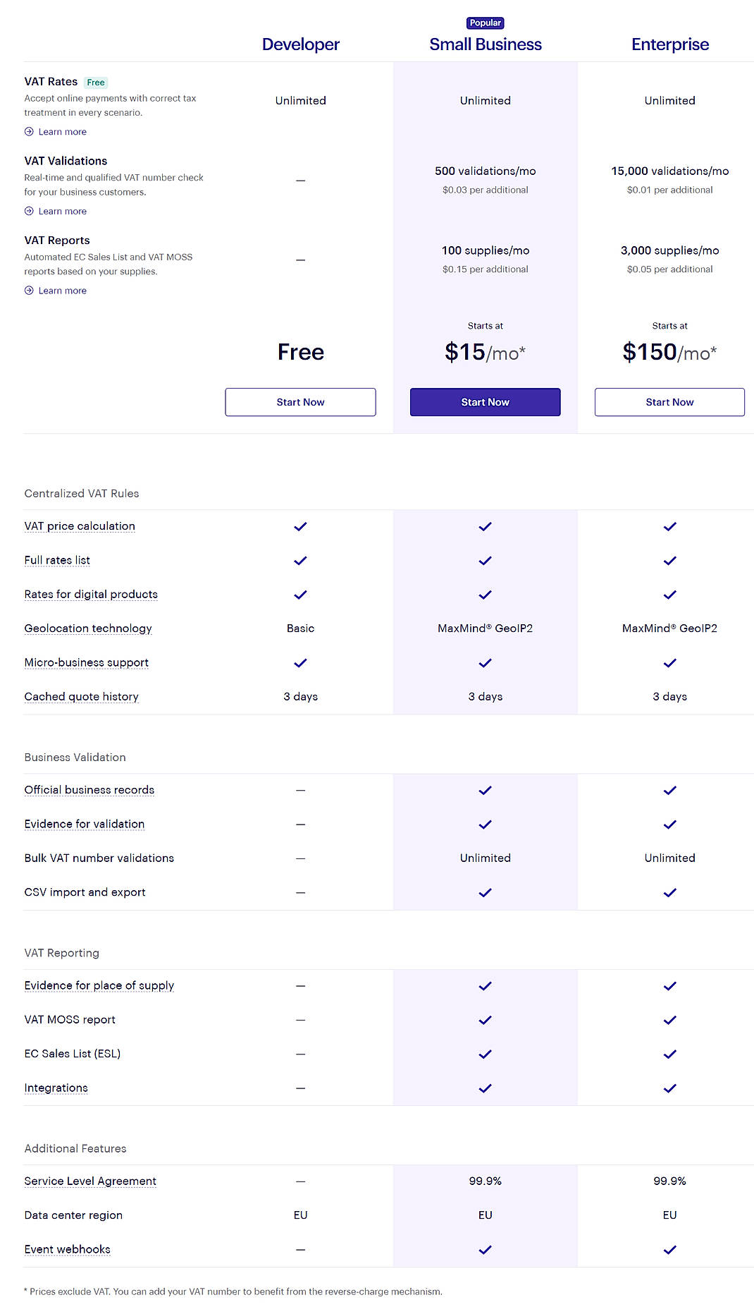 Pricing screenshot