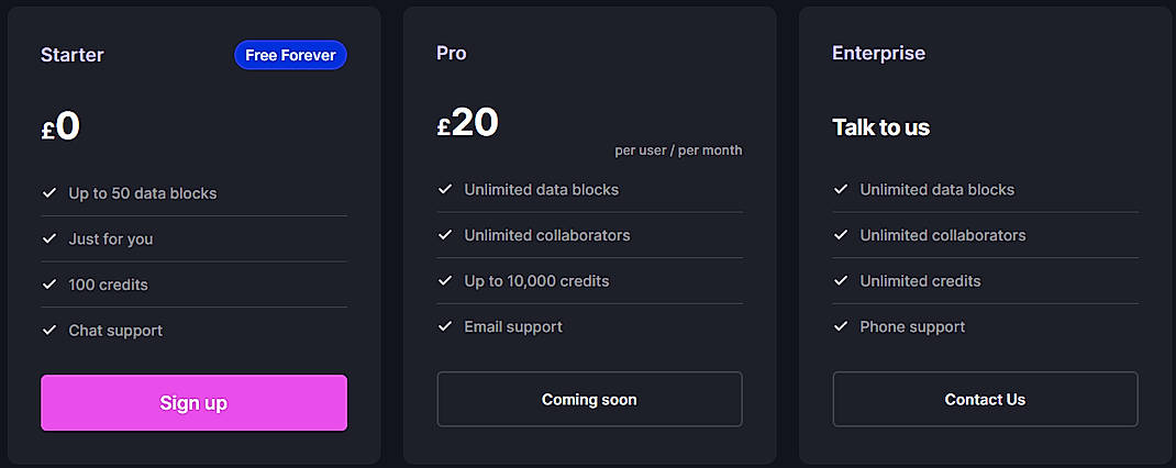Pricing screenshot