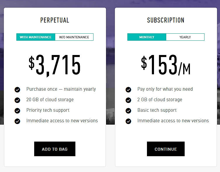 Pricing screenshot