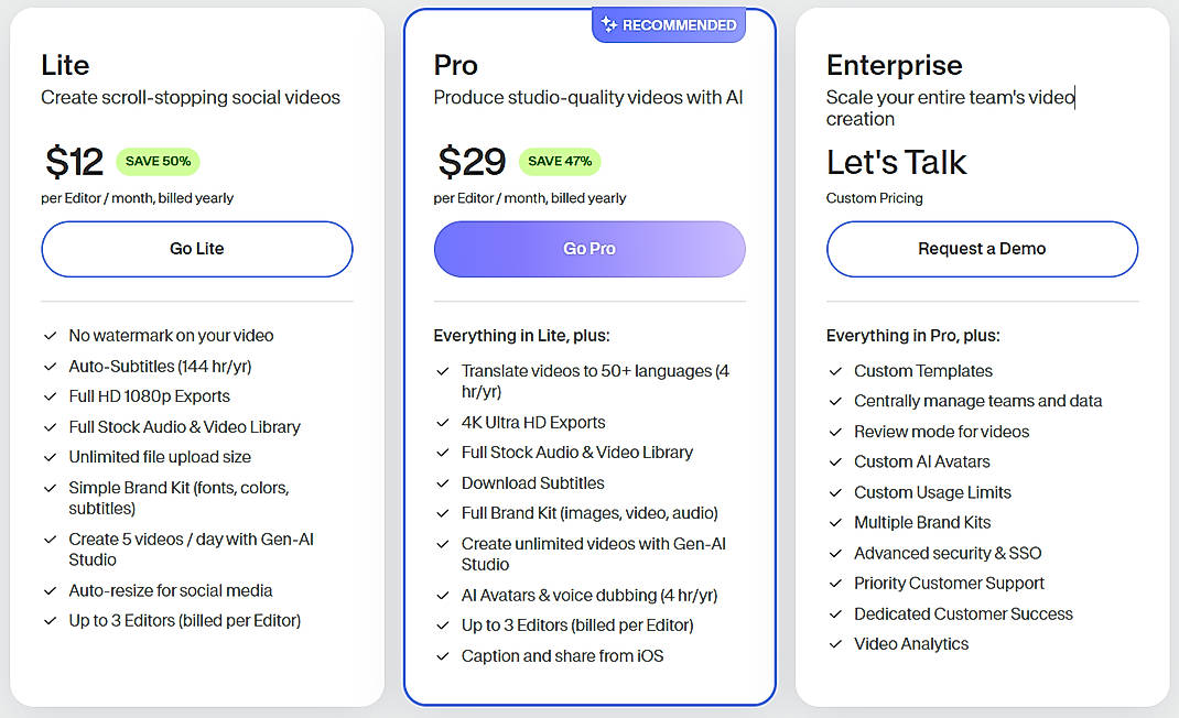 Pricing screenshot