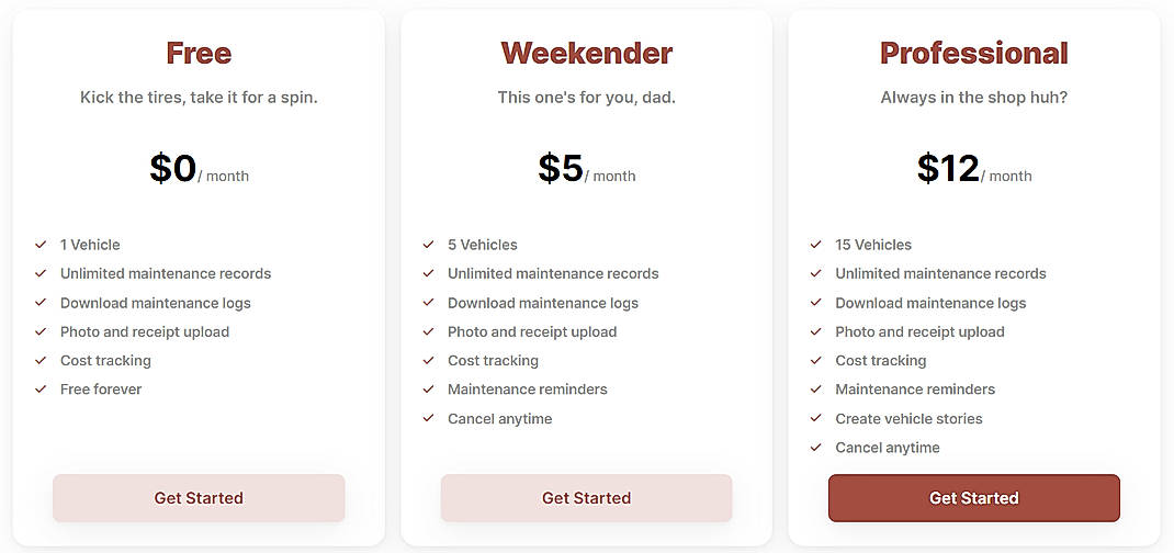 Pricing screenshot