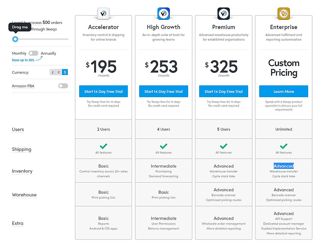Pricing screenshot