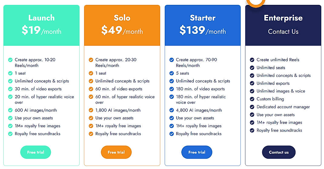 Pricing screenshot