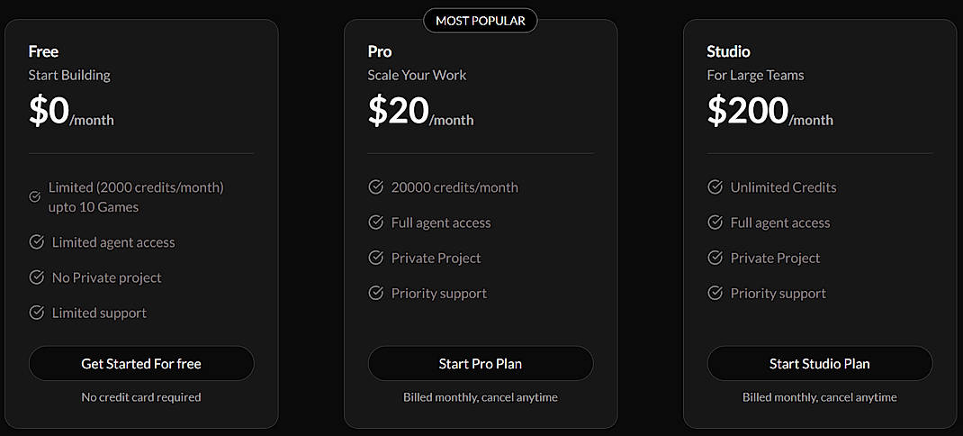 Pricing screenshot