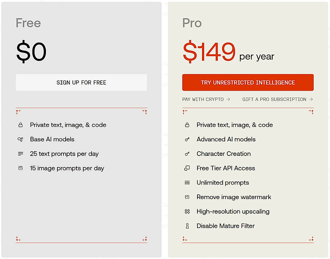 Pricing screenshot
