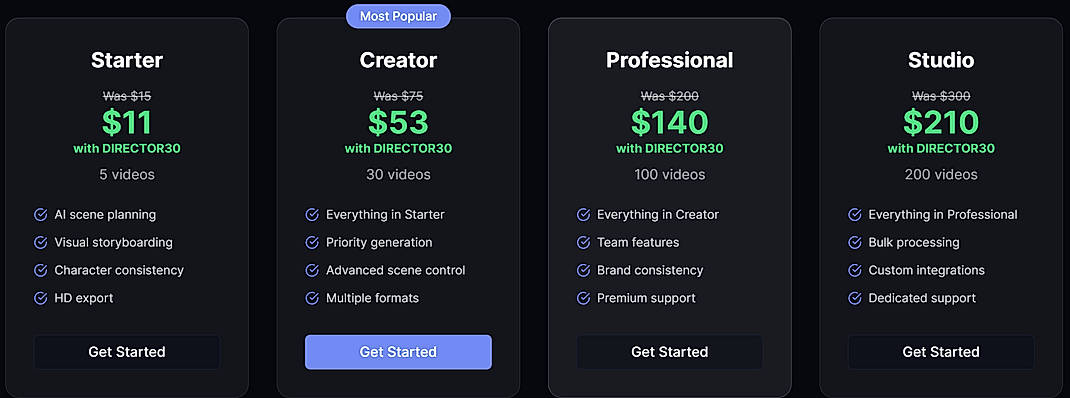 Pricing screenshot