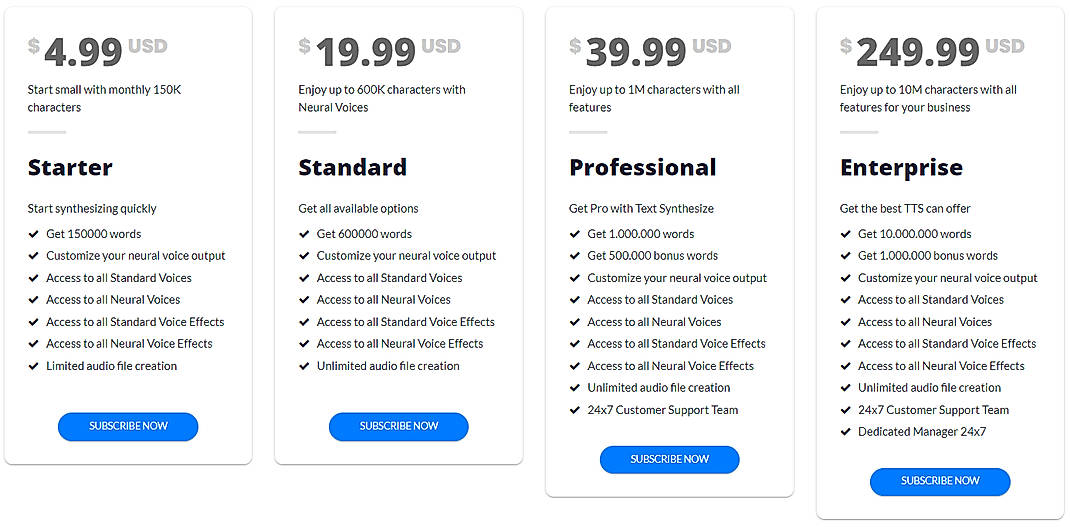 Pricing screenshot