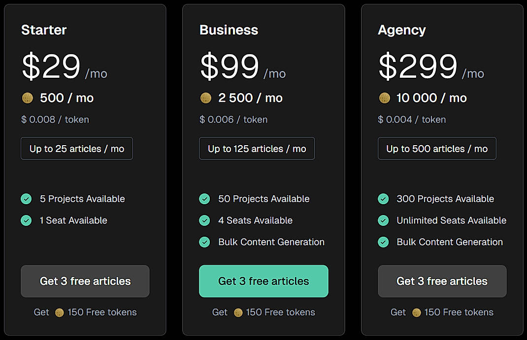 Pricing screenshot