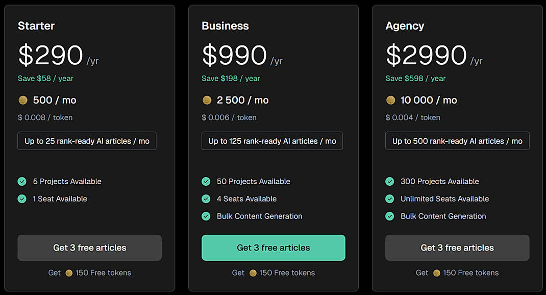 Pricing screenshot