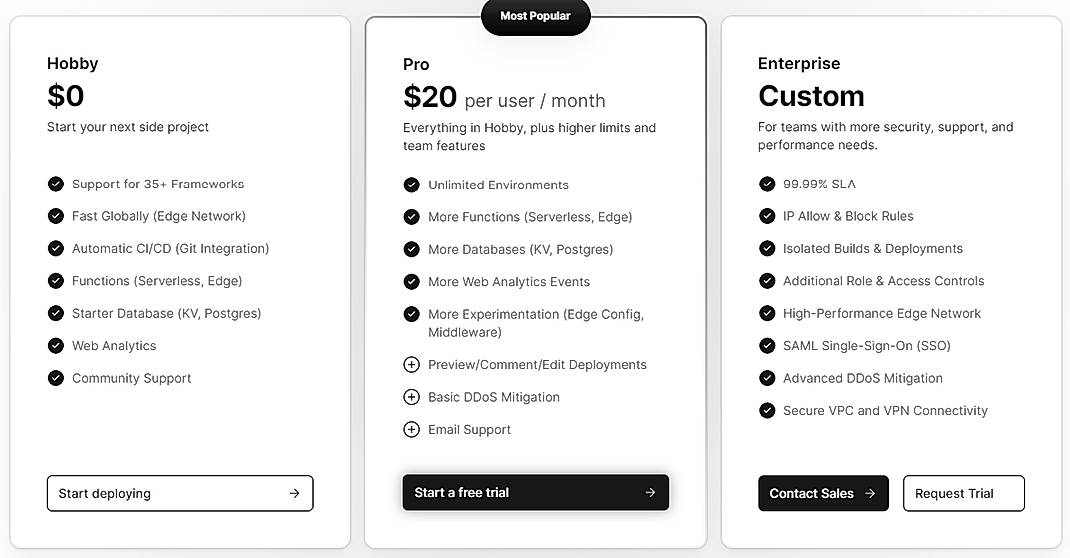 Pricing screenshot