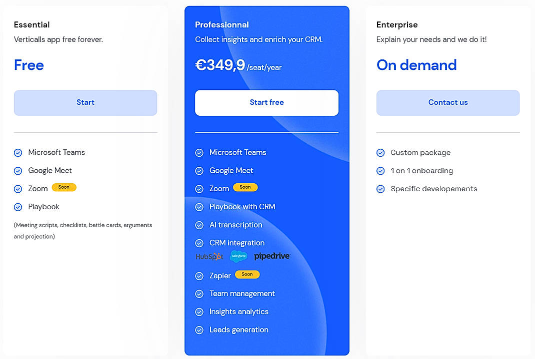 Pricing screenshot