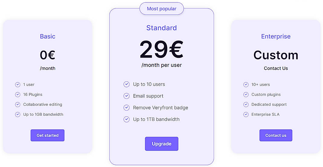 Pricing screenshot