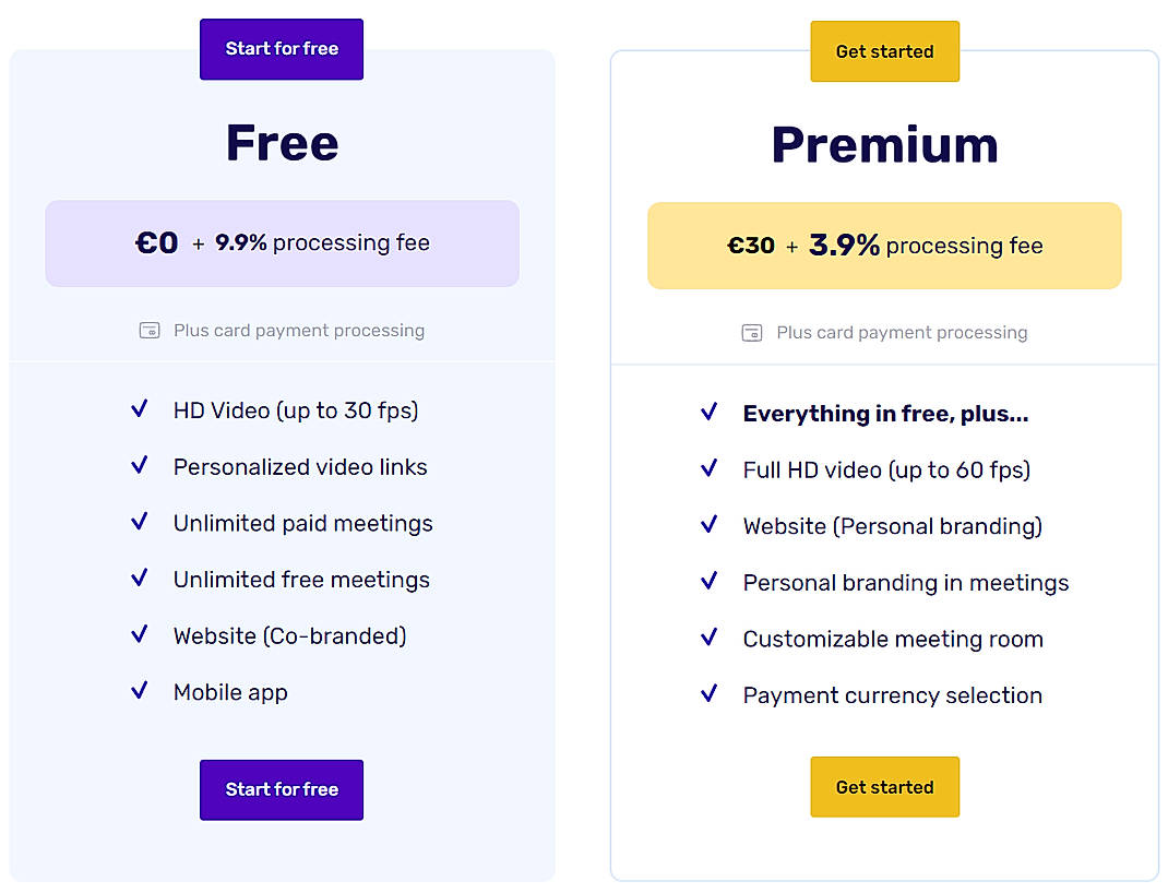 Pricing screenshot