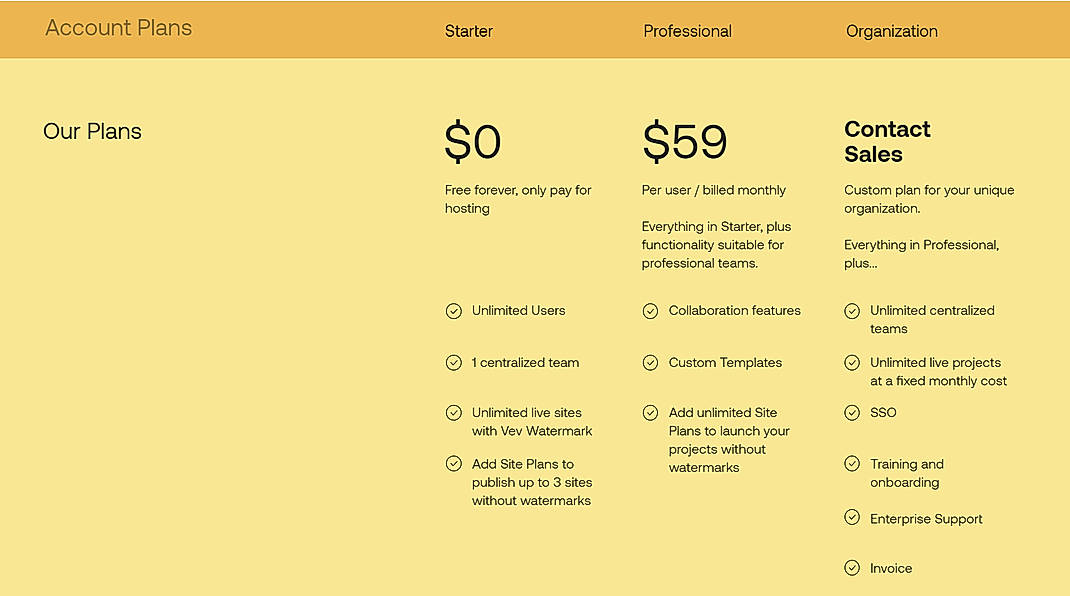 Pricing screenshot