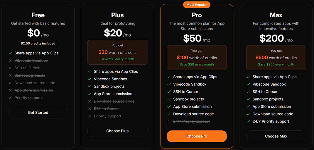 Pricing screenshot