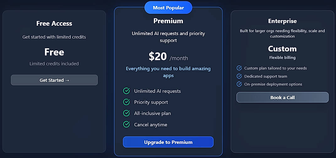 Pricing screenshot