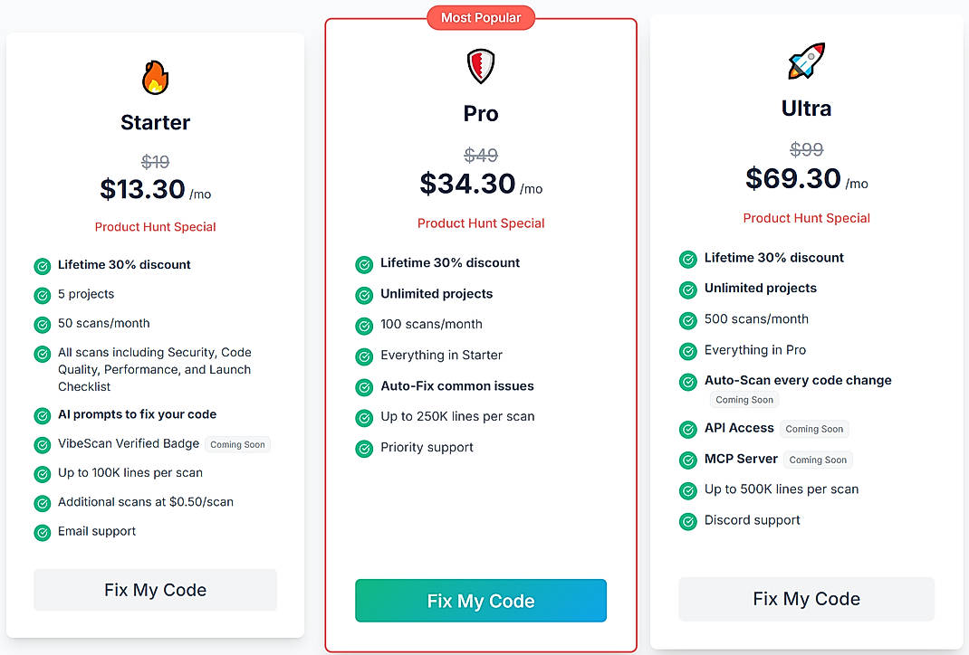 Pricing screenshot