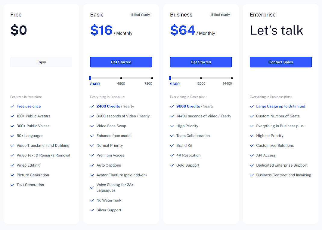 Pricing screenshot