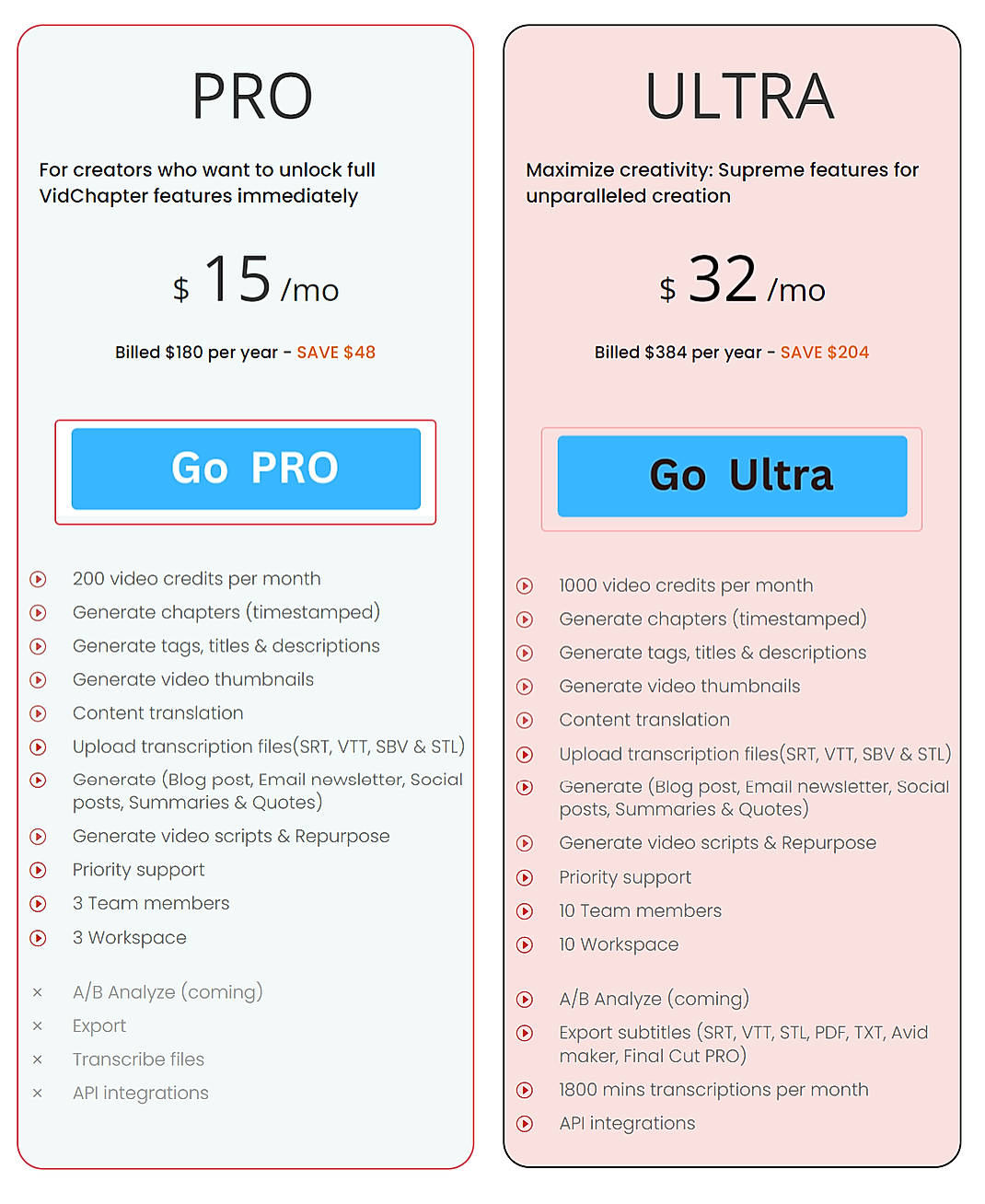 Pricing screenshot