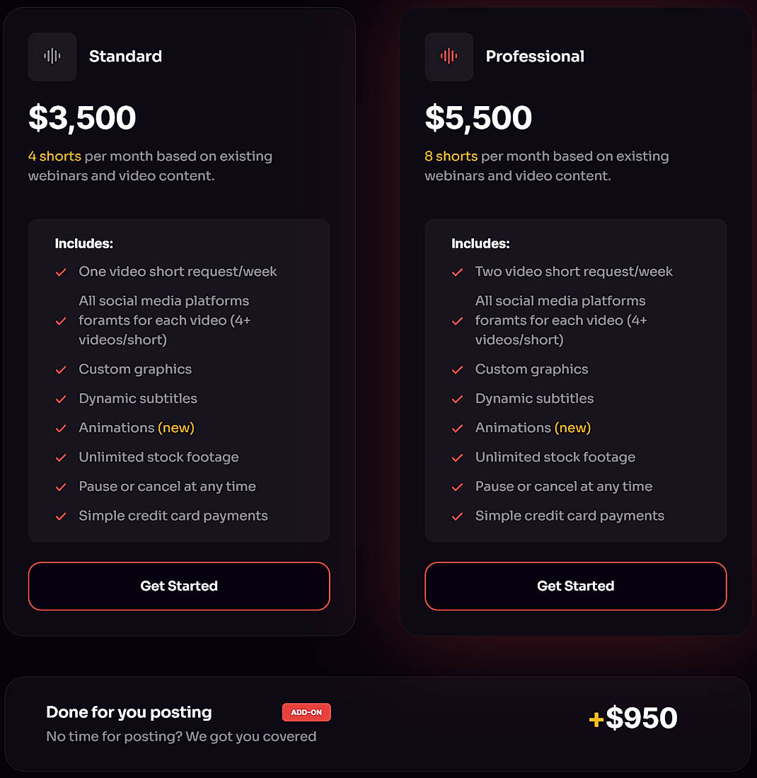 Pricing screenshot