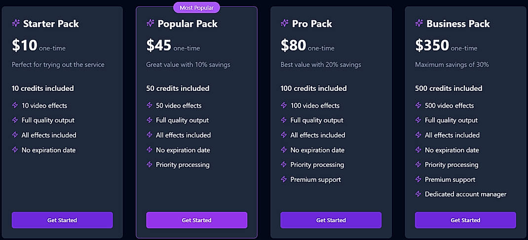 Pricing screenshot