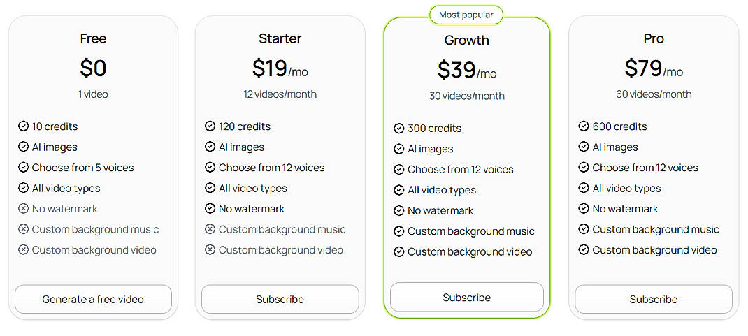 Pricing screenshot