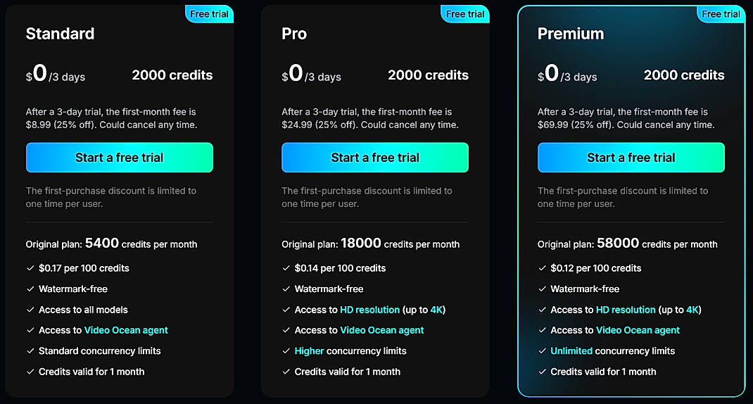 Pricing screenshot