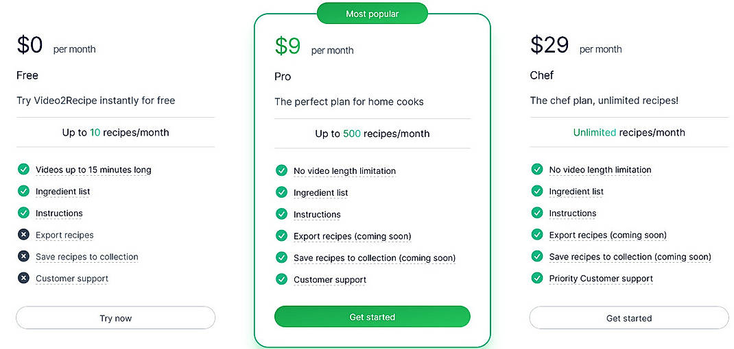 Pricing screenshot