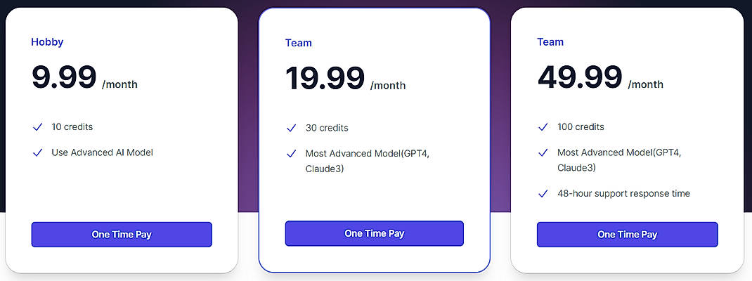 Pricing screenshot