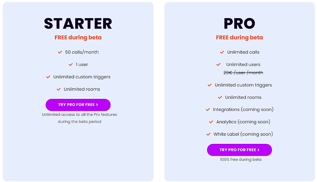 Pricing screenshot