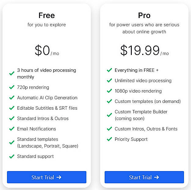 Pricing screenshot
