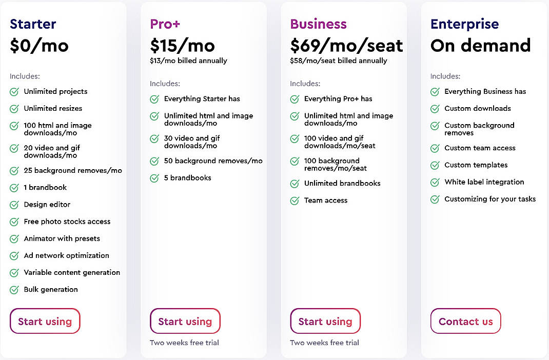 Pricing screenshot