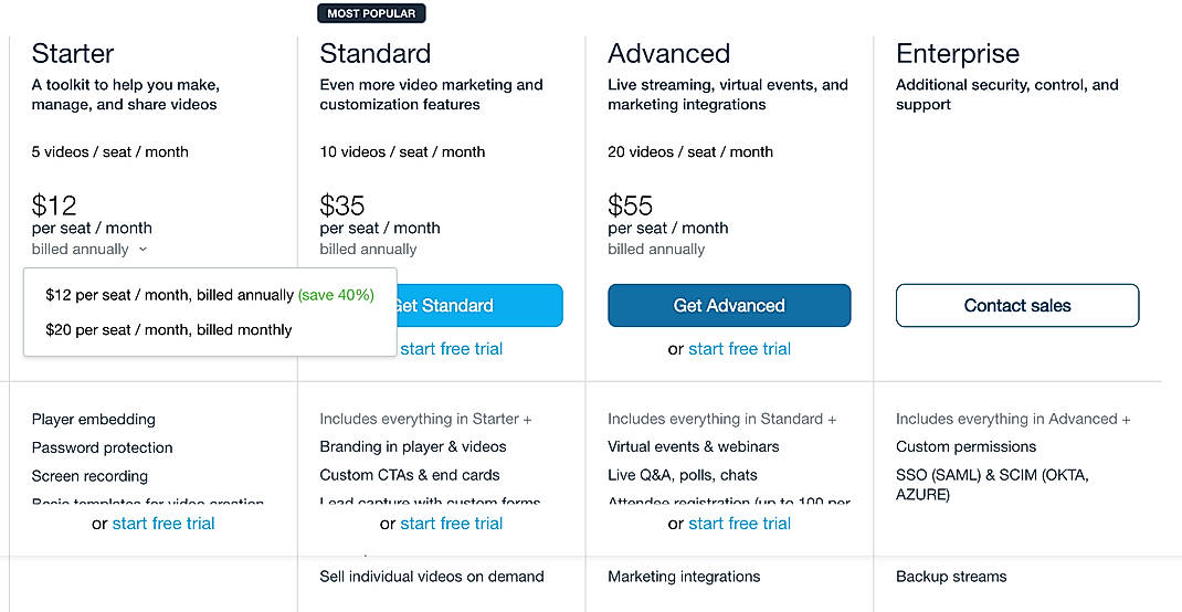 Pricing screenshot