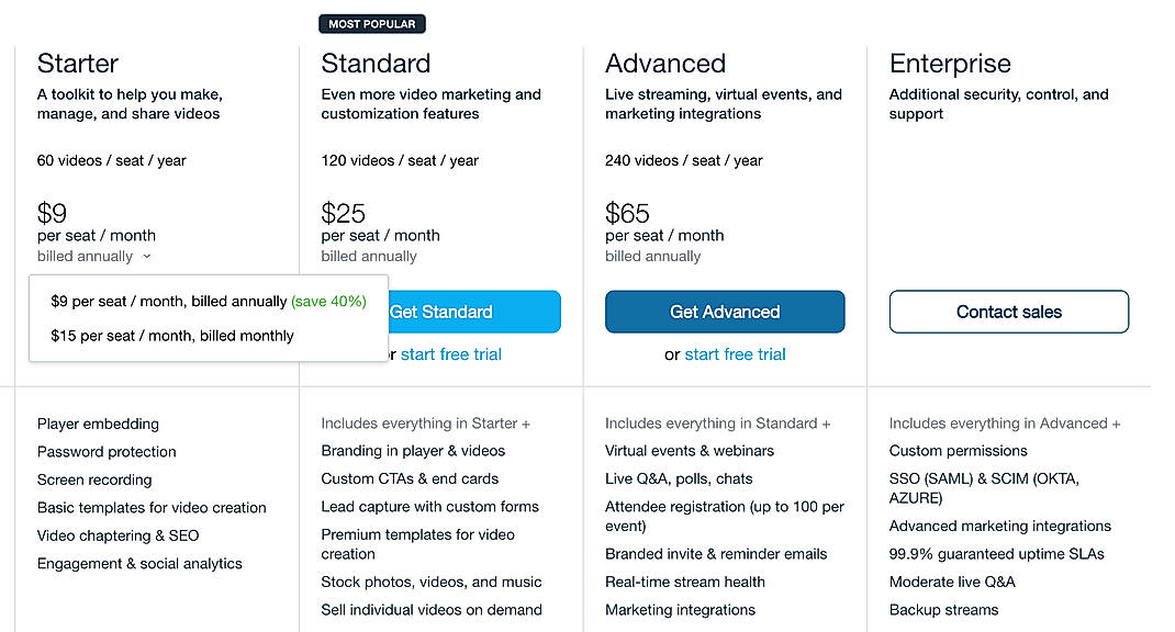 Pricing screenshot