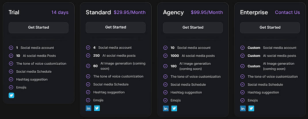Pricing screenshot