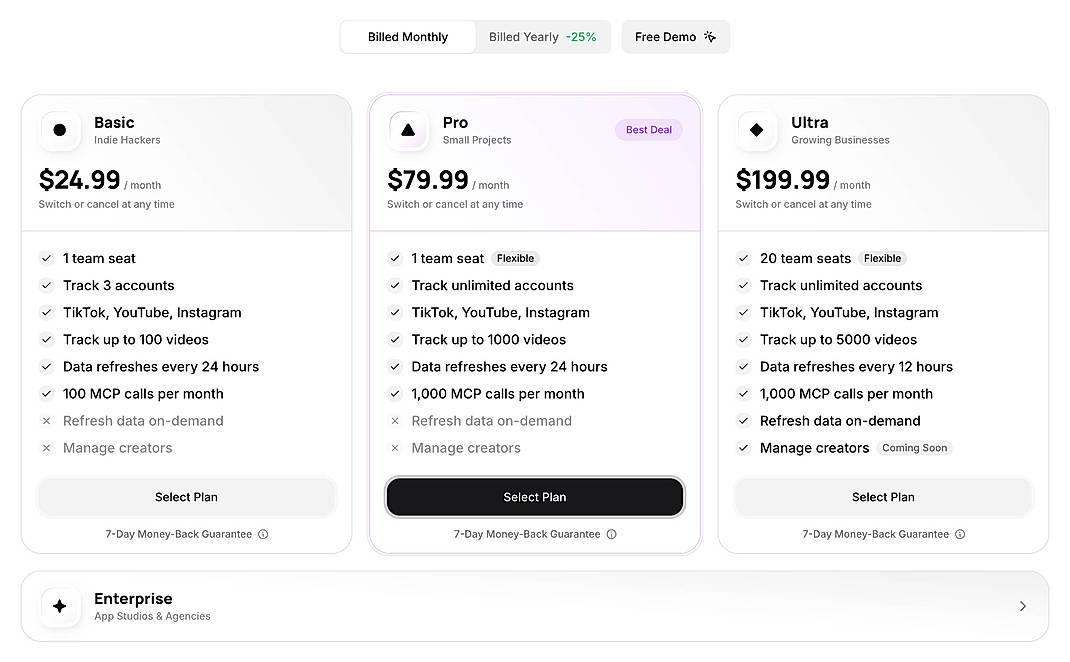 Pricing screenshot