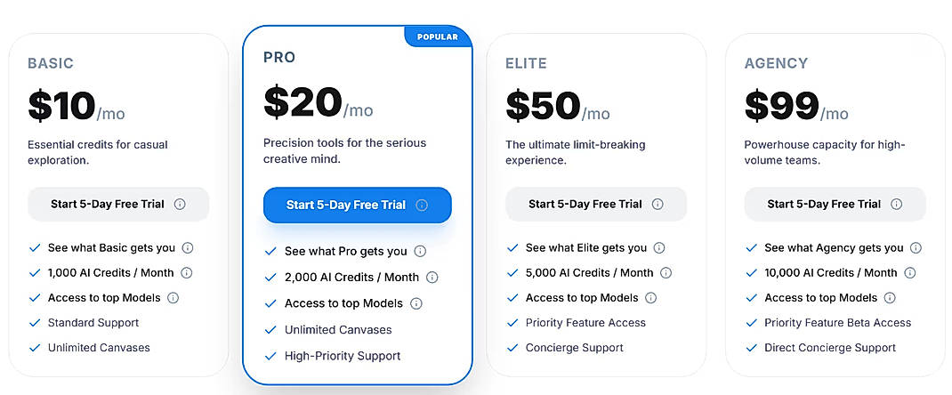 Pricing screenshot