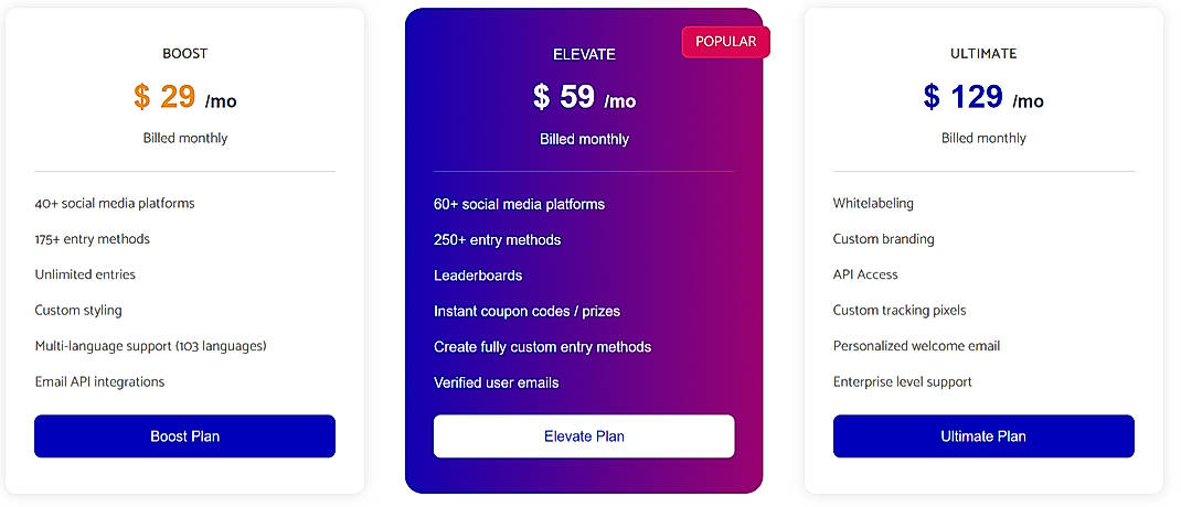 Pricing screenshot
