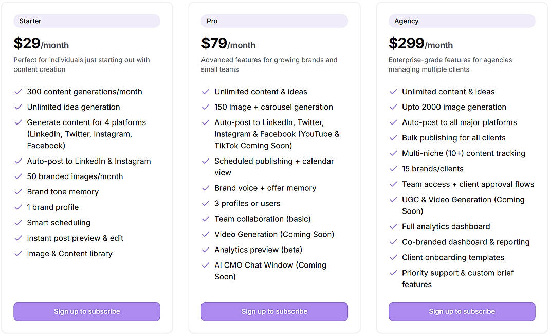 Pricing screenshot