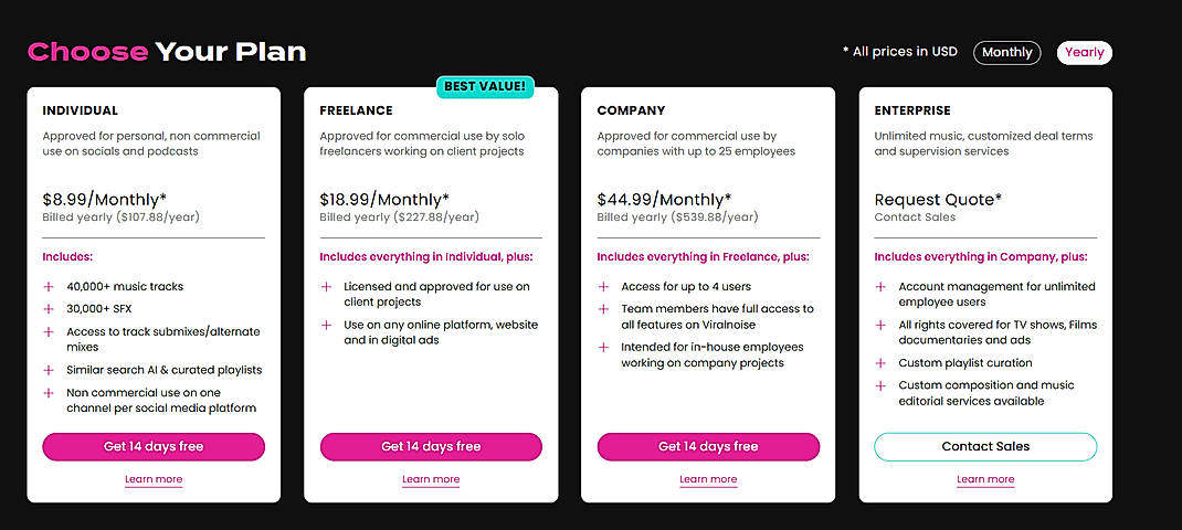 Pricing screenshot