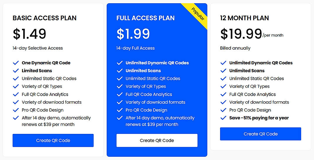 Pricing screenshot