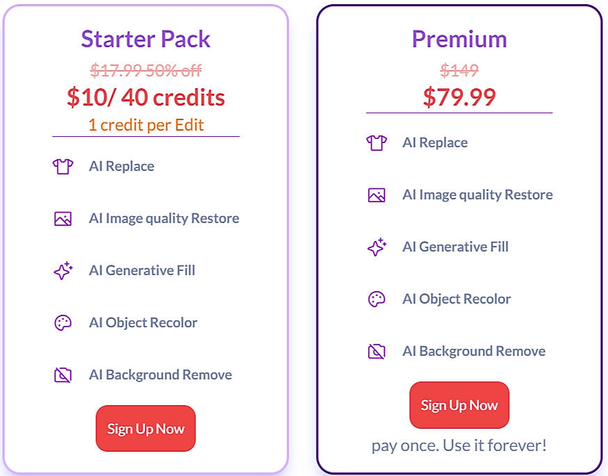 Pricing screenshot