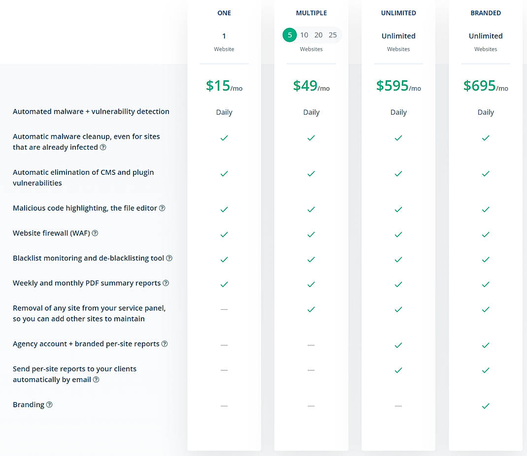 Pricing screenshot