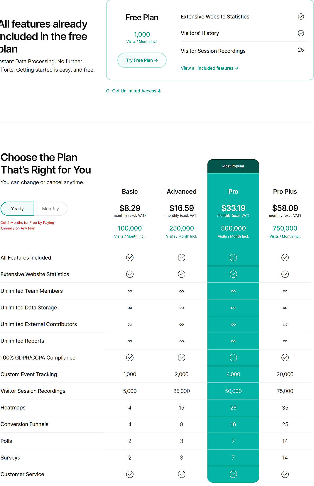 Pricing screenshot