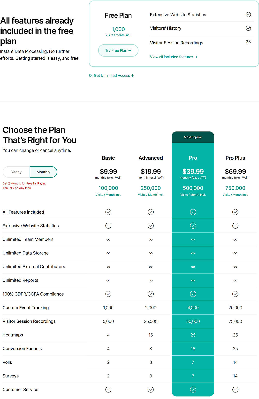 Pricing screenshot
