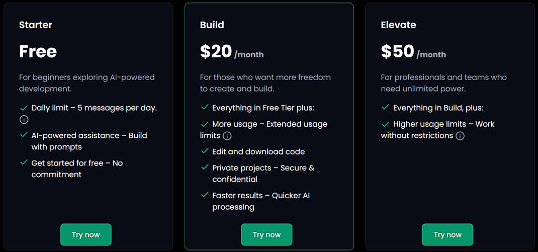 Pricing screenshot