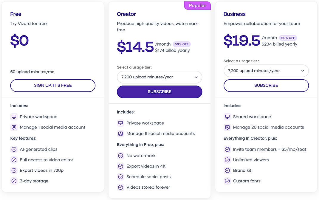 Pricing screenshot