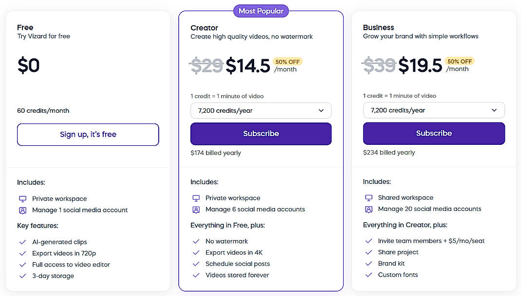 Pricing screenshot