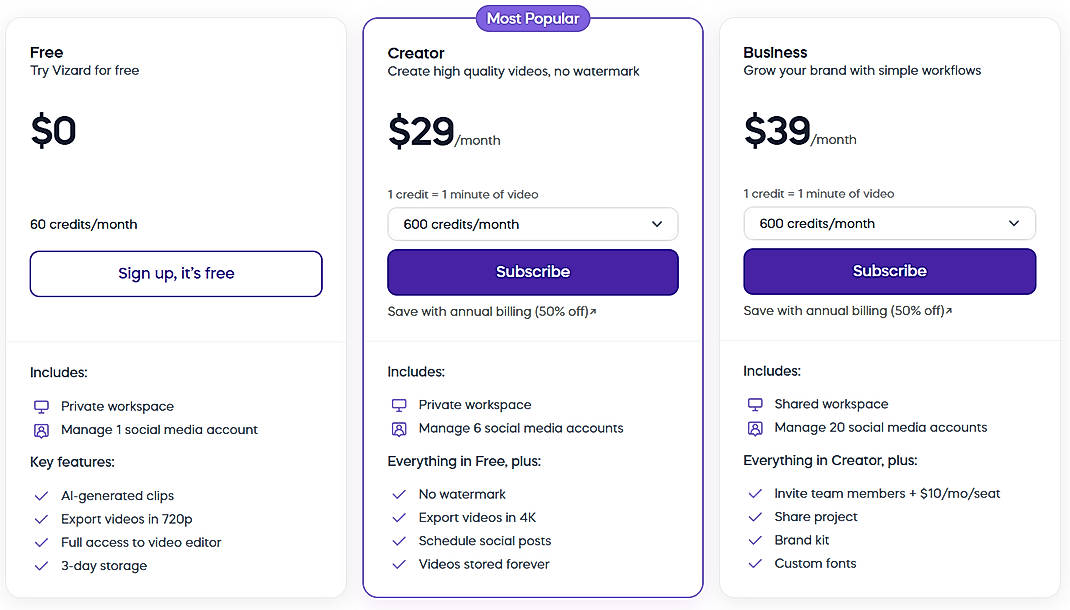 Pricing screenshot